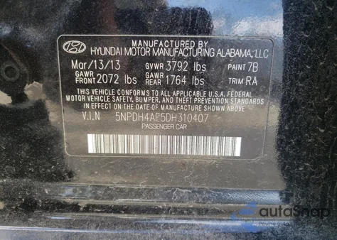 2013 Hyundai Elantra Gls from USA, damaged, VIN 5NPDH4AE5DH310407